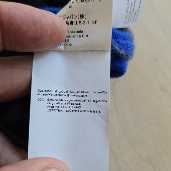 BOSS Lambswoool Striped V-Neck Sweater - Black, Gray, and Blue - Picture 15 of 15